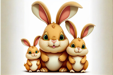 Obraz premium Family of cheerful Easter bunnies. AI generated