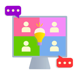 
Online meeting, virtual conference, video call, briefing, teamwork, flat design. Vector graphics. Transparent background.