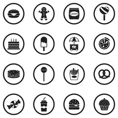 Kids Food Icons. Black Flat Design In Circle. Vector Illustration.