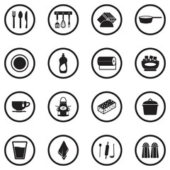 Kitchen Tools Icons. Black Flat Design In Circle. Vector Illustration.