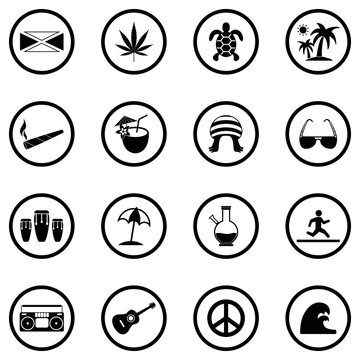 Jamaica Icons. Black Flat Design In Circle. Vector Illustration.