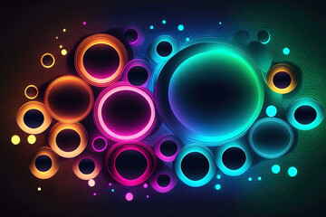 Background with neon lights and circles. Generative AI