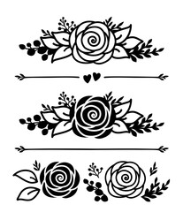 Rose Flower border botanical pattern divider set elements