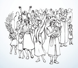 The ancient Jewish people are having fun. Vector drawing