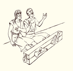 Paul and Silas in prison. Vector drawing