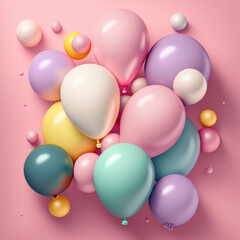 Party balloons on a colorful background. Generative AI.