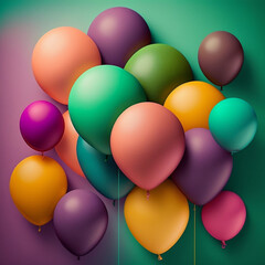 Party balloons on a colorful background. Generative AI.