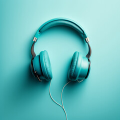 Fototapeta na wymiar Music headphones on a blue background. Generative AI.