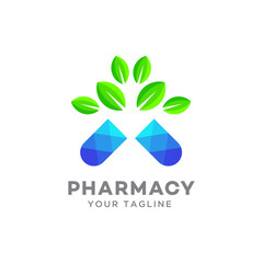 Design of a creative pharmacy concept logo, Medical and healthcare logo, Herbal capsule logo