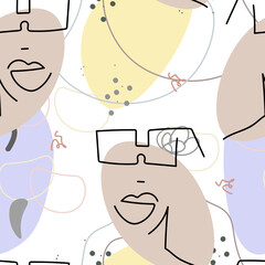 Face line pattern Abstract drawing seamless print