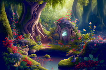 Fairytale fantasy forest, ai illustration
