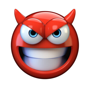 Devil emoji isolated on white background, evil emoticon 3d rendering