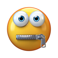 Zipped mouth emoji isolated on white background, lips sealed emoticon  3d rendering