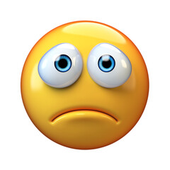 Sad emoji isolated on white background, depressed emoticon 3d rendering