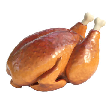 Roasted chicken isolated on white 3d rendering
