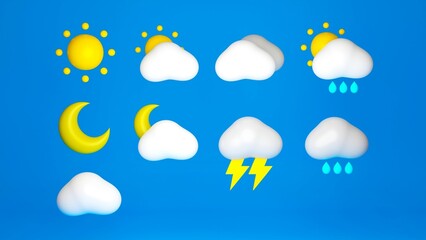 3D weather. Weather icons set. cute style. 9 icons
