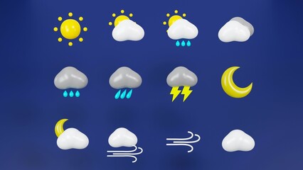 Obraz premium 3D weather. Weather icons set. cute style. 12 icons 
