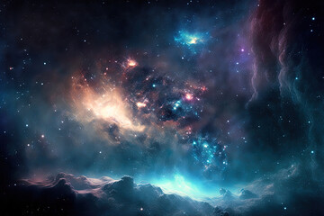 Naklejka premium The night sky beyond space wallpaper is a computer generated image of a star field on a nebula. Generative AI