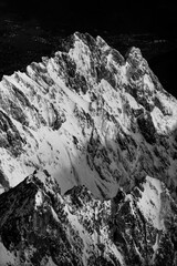 View from “Zugspitze“ the hightest mountain peak in the bavarian alps in Germany. Snowy range...