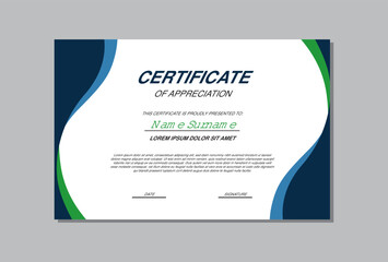 certificate template in green and blue colors simple style