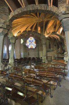 Barcelona, Spain &ndash; March 13, 2009 : Unfinished church of Colonia G&uuml;ell, Crypt Interior, Antonio Gaudi Architect, Barcelona, Catalonia, Spain,