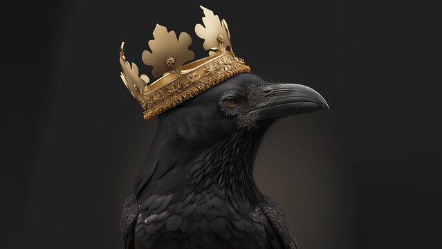 A Crowned Crow: Regal and Resplendent on a Dark Background