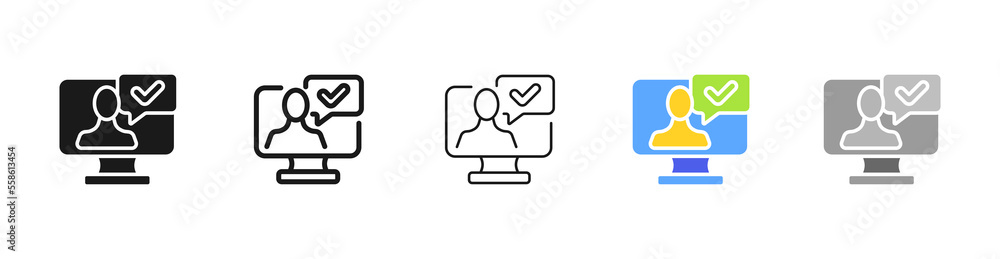 Poster monitor with tick line icon. computer with tick and cross, success, failure. approved, confirmed, re