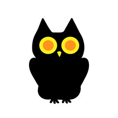 Owl. Owl silhouette. Black owl. Transparent background. Flat design.