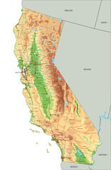 High detailed California physical map with labeling. - 558613650