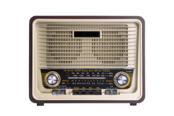 retro-style radio in a brown wooden case, isolated on a transparent background
