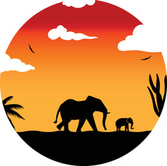 Obraz na płótnie Canvas animal, por-do-sol, vida selvagem, savana, africa, angola, luanda, vetores, laranja, preto, colorido, elefante, macaco, girafa, silhueta, silhueta de animal, silhueta de animal na selva, selva, landsc