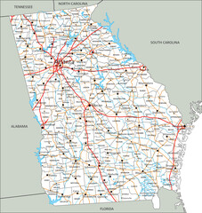 High detailed Georgia road map with labeling.