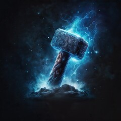 Thor hammer on black background. Fantasy concept. Norse saga. Isolated. Generative ai. - obrazy, fototapety, plakaty