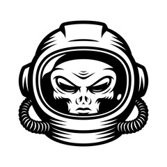 Alien in an astronaut helmet isolated on white background 