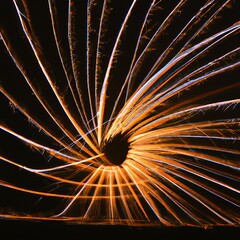 Fireworks exploding in a spiral shape, new year's eve or fourth of July festival fireworks, generative ai