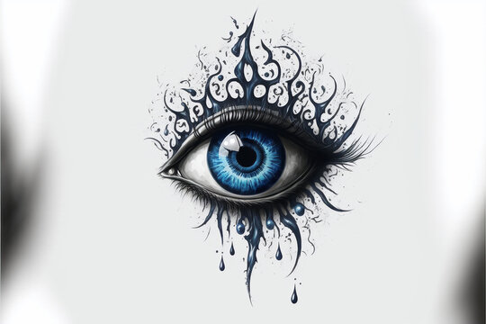 Evel eye tattoo design or idea. Drawing, illustration. Mystic and religious symbol. Generative AI. Generative AI.