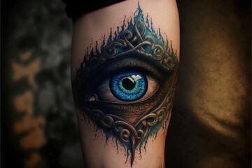 Evel eye tattoo design or idea. Drawing, illustration. Mystic and religious symbol. Generative AI. Generative AI.