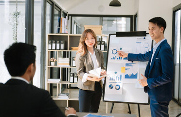 The Conferences,Training Education, Business, start up Concept.Group of smart Business Finance Corporate Development and Businessman making presentation in meeting.