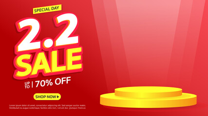 2.2 February Month Sale. Special offer Mega sale up to 70% off with podium. Banner background vector illustration