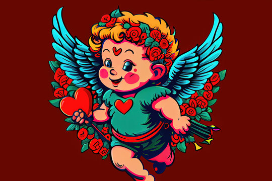 Cute cartoon cupid as love angel for Valentine's Day (Generative AI)