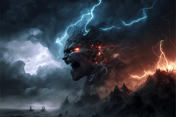 Naklejka premium angry storm with an anime face concept art generative ai