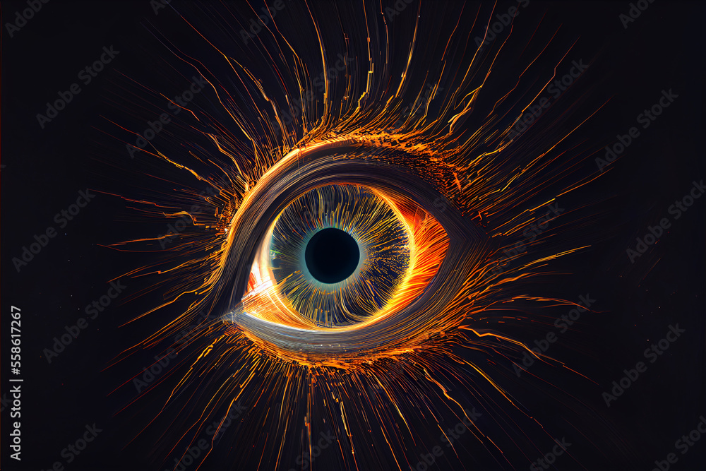 Aufkleber abstract eye concept looking on a nebula dust in infinite space background. . mixed media.