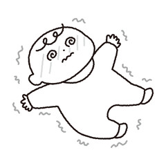 痙攣を起こしている赤ちゃんの白黒線画
