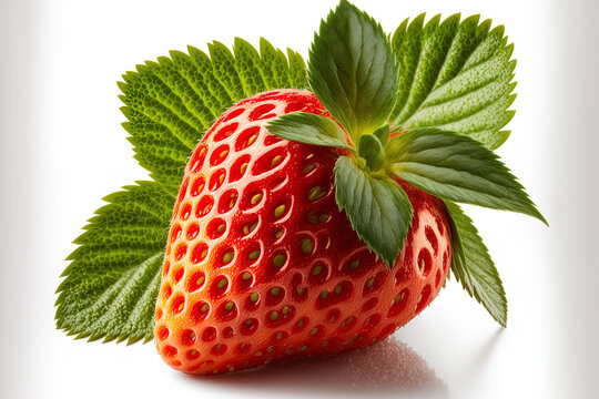 Strawberry by alone. strawberries with isolated leaves. Strawberry, whole, sliced in half, and on white. Strawberry extract. organic strawberries from the side. whole field of view. Generative AI