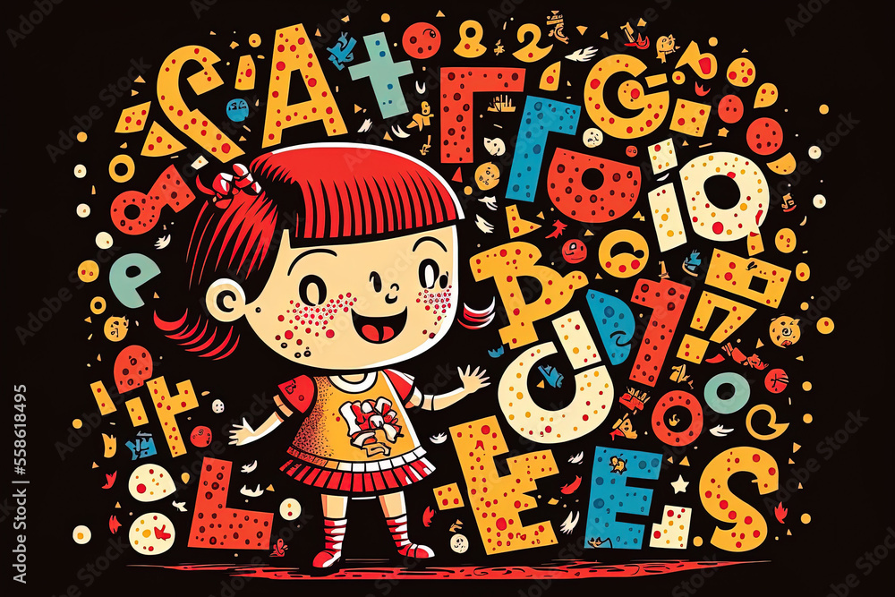 Fototapete illustration of a playful typeface in the form of a little child's alphabet letters and numbers. gen