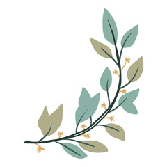 branch with leaves hand drawn style for corner border or frame