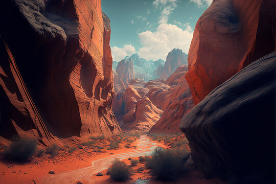 terracotta canyon land, fantasy landscape, background, Generative AI