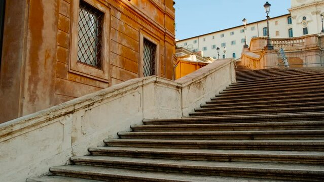 Detailed view of the Spanish Steps, also known as Scalinata di Trinita dei Monti, in Rome, Italy. Built in the 18th century, the Spanish Steps are a famous iconic landmark in the city