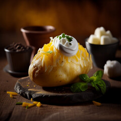 Baked Potatoes with butter and sour cream - obrazy, fototapety, plakaty