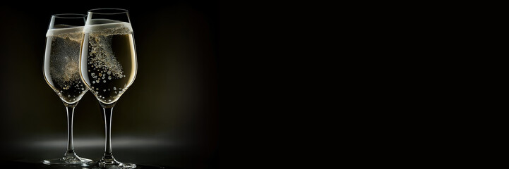 Two glasses with sparkling wine Banner header background. Generative AI